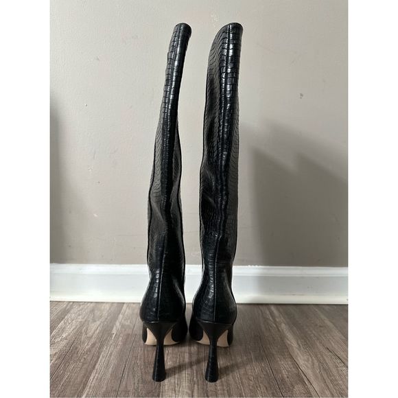 STUART WEITZMAN Black Croco Print Padded Parton Pointed Toe Kitten Heel Leather - Picture 8 of 13